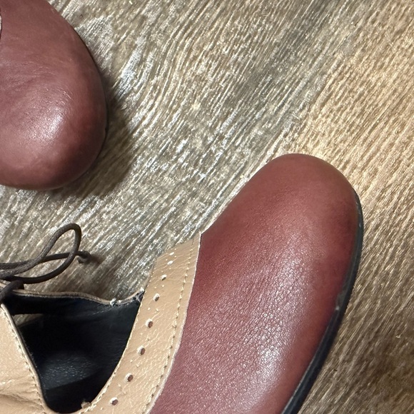 Miz Mooz size 10 new condition worn once burgundy and Tan Chunky lace heels - Picture 14 of 14
